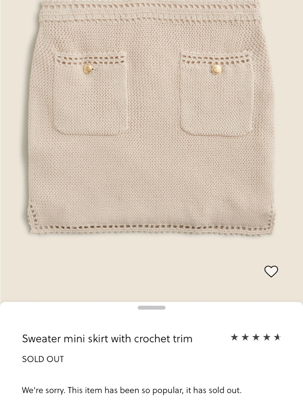 J. Crew Cream Crochet-Trim Sweater Mini Skirt